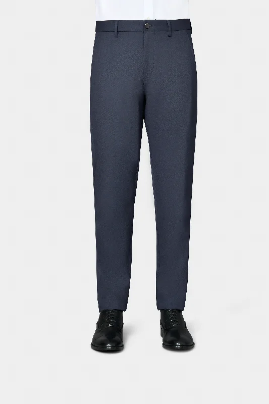 Men’s casual seersucker trousers-Yarn Dye Steel Blue Cotton Dress Pants