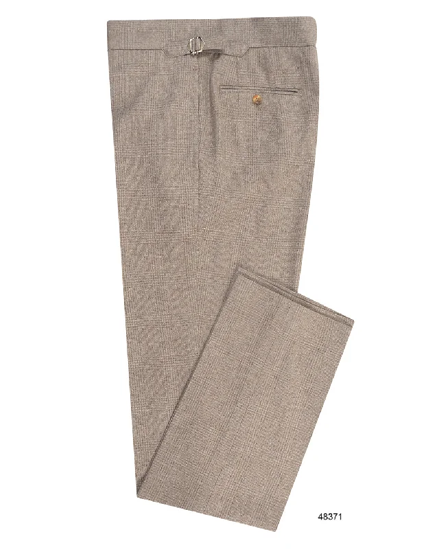 Men’s breathable tailored jeans-Zegna Light Wheat Woolen Glen Checks Pants